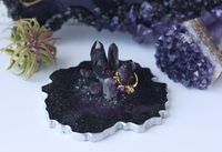 "Amazing purple geode resin Ring Holder with crystals and amethysts is absolutely unique and beautiful! Crystal jewelry dishes are perfect for keeping all your rings, small trinkets and jewelry items. Ring dish makes perfect gift for your mother, sister or best friend that they are sure to love! Jewelry dish makes stylish and beautiful decor in any interior. If you`re looking for certain color, please let me know in message. I have many colors made to order. If you have a special request, I`ll t