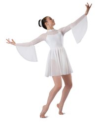 Leotard With Attached Skirt: White stretch mesh and white spandex ; Trim: White spandex binding ; Fabric Headpiece Included ; #dancecostumes #dance #dancecompetition #artstonethecompetitor #moderndance #lyricalmodern #lyricaldance