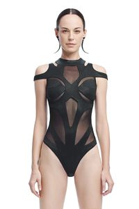 EDITOR’S NOTESInspired by one of Gelareh’s most popular designs, The Avant Long Coat. Custom-waxed fabric combined with mesh create an alluring form-fitting silhouette. Designed to wear solo or over the Loa Leggings to create the look of full bodysuit.COMPOSITION & FIT Stretch mesh and fabric Back zipper Hook closures at crotch seam PAIR WITH:Loa Leggings