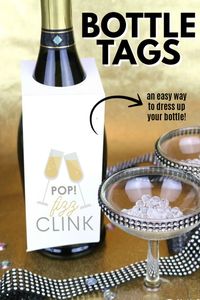 These free printable new year bottle tags will help you dress up a bottle for gifting. Also great for engagements, anniversaries, retirements, and more! #newyearseve #nye #nyeparty #printable #bottletags #giftidea #partyhosting #partydecor #craftsbyamanda