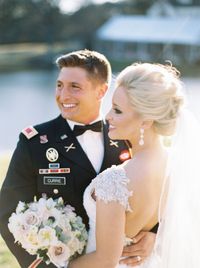 The most stunning emerald and gold military wedding, featuring a glittering Maggie Sottero wedding dress.