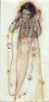 Sibylle Peretti SILENT CHILDREN SERIES V 2008 glass/paper/pigments 9 3/4 X 4 3/4 X 1/8 inches (via Heller Gallery)