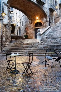Square in Girona`s historical old town, Catalonia