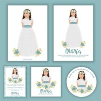 Los bautizos y comuniones son días súper especiales y, por eso, se merecen un diseño personalizado único y hecho exclusivamente para la ocasión. ¿Qué incluye el pack digital? – Diseño de lámina personalizada digital. – Diseño de recordatorio personalizado digital. – Diseño de etiqueta digital cuadrada. – Diseño de etiqueta digital redonda. – Invitación digital. – Envío por email.