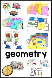 Engaging, hands-on, interactive, math stations on geometry, shapes, solids, and fractions. Help your students identify 2D and 3D shapes and solids, count vertices, edges, corners, sides, faces, fractional parts, parts of a whole, equal and not equal. These math station ideas and math games on geometric shapes are perfect for kindergarten, first grade, and second grade. "Math Stations by Standard" www.tunstallsteachingtidbits.com