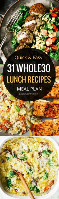 31 days of easy whole30 lunch recipes! Here it is! A quick, easy, and delicious meal plan for an entire month! Hit your goal with this easily customizable meal plan. Best whole30 lunch recipes all in one place. 31 days of whole30 lunch recipes! Whole30 me