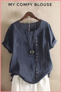 Pin TO Win For Free. In Stock. Ships in 24 Hours. Short Sleeve Button Summer Blouse Short Sleeve Button Summer Blouse is versatile and flattering. The soft and extremely fabric makes it comfortable. Perfect for all-day wear in spring and summer, this blouse is airy and can be paired with any bottoms! Wear to the beach, bbq, or even dress it up with accessories for an evening out look!
