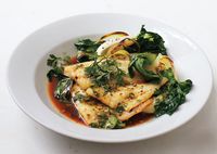 Oven-Roasted Flounder with Bok Choy, Cilantro, and Lime