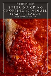 If there is ever an argument on why you will never have to buy tomato sauce again because you can’t cook or don’t have time, then this recipe is for you. This is a super easy way to make “homemade” tomato sauce that tastes so delicious, you can eat it as is. Don’t believe me? Then you need to try this and see for yourself. #tomatosauce #italian #quicktomatosauce #quickmeals #sauce | @thegeneticchef