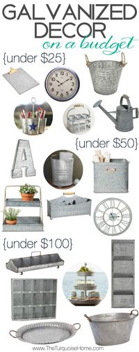 Who doesn't love some cute galvanized decor and on a budget, no less! Bring some affordable farmhouse style into your home. I think I love that basket for less than $25!! | Style Trend: Galvanized Decor on a Budget | TheTurquoiseHome.com