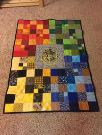 Hogwarts themed baby quilt - Griffindor (Scarlet and Gold), Slytherin (Emerald and Silver), Hufflepuff (Yellow and Black), Ravenclaw (Blue and Bronze)