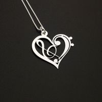 Heart Clef G clef bass clef heart Necklace silver music note | Etsy