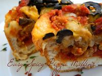 Easy pizza muffins: good for the lunch box. I will make less spicy for the kiddos.