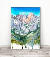Mount Whitney Art Print Watercolor Landscape Painting | Etsy