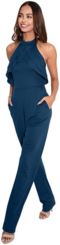 Amazon.com: KOH KOH Womens Sleeveless Halter Neck Cocktail Long Leg One Piece Jumpsuit : Clothing, Shoes & Jewelry