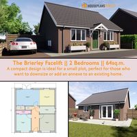 💠 2 bedrooms 💠 Living Room 💠 Kitchen 💠 Bathroom 💠 Plus wardrobes / storage Want to flip it, move some rooms around, add garage to the side or make a bedroom a study? Not a problem, we can customise any design to meet your needs. Just call 01432 806409 or email designs@houseplansdirect.co.uk.