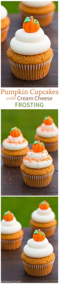 Pumpkin Cupcakes with Cream Cheese Frosting - they are so soft and moist and the frosting is incredible!!