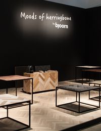 Moods of herringbone by Bjoorn Bjoorn at Stockholm Furniture & Light Fair 2016. We showed Bjoorn Woodfiber’s launch collection in a traditional herringbone pattern in our booth. Photo: Tomas Klinta