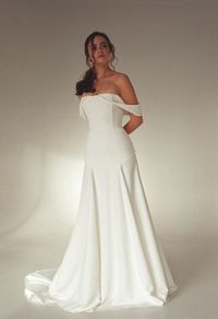 Off-the-shoulder wedding dress Minimalist wedding dress Modern | Etsy