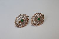 Rose Gold earrings ,unique wedding gift for her ,Russian gold 585 14K with zircons and green stone