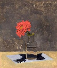 Susan Jane Walp, Coral Zinnia in a Glass Bowl 2008, oil on linen, 9 1/2 x 8 inches