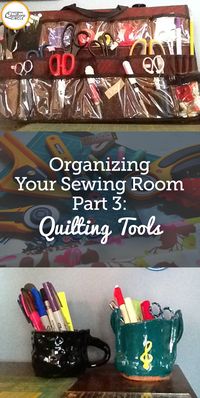 I have more rulers and scissors than any one woman should own – and even worse – could possibly use at a given time. But as I always tell my husband, “Does a woodworker or auto mechanic only have one tool box?” So the magical question of the day is, what is the most efficient way to organize them?