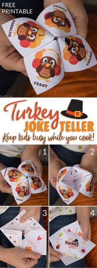 Thanksgiving is full of family & chaos. Print this free Thanksgiving joke teller to kids entertained while you serve dinner. via @brendidblog