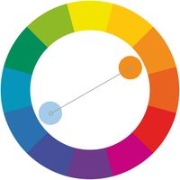 Colour Discords occur when the 'natural' (that is, ubiquitous and familiar) tonal value of colour is reversed. In this example, orange is lighter in tonal value than blue but the blue has been tinted to a lighter variation than orange. Colour Discords represent atypical, unfamiliar colour combinations aimed at creating new and unusual colour schemes. Colour Discord illustration by Zena O’Connor, PhD © Design Research Associates.