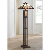 Geometric Art Glass Mission Floor Lamp with Night Light Equally at home in rustic or vintage decors, this Robert Louis Tiffany floor lamp features clean, minimal lines that make it great for living rooms, offices, and bedrooms. The Mission-inspired design features a masterfully crafted geometric Tiffany-style shade of art glass. A built-in night light in the base offers pathway illumination at night. Handsome earth colors create a stunning and sophisticated look. tiffany floor lamp inspiration