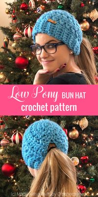 The new low pony bun hat from Made with a Twist will solve all your shoulder length hair troubles. #lowponytail #messybunhat #bunhat #ponytailhat #ponybeanie