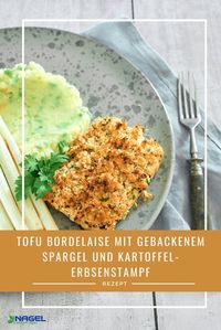 Bordelaise Kruste auf Hijiki Algen-Tofu. Veganes Gericht mit Tofu, Spargel & Kartoffelstampf. Rezept funktioniert auch mit einem alternativen Gemüse, sofern gerade keine Spargelzeit ist.