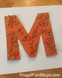 M is for macaroni and cheese, and other activities to go with the letter M! >>> Decorate each letter of the alphabet similarly to create a wood letter alphabet for the wall.
