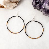 Black and Gold Beaded Hoop Earrings Valentines Day - Etsy
