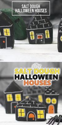 How cute, I mean creepy, are these salt dough haunted houses? Prop them on a bookshelf with some faux spiderwebs, glue them to a sturdy wreath form, or add them to a Halloween Terrarium. Happy haunting! #craftsbyamanda #halloweencrafts #easycrafts