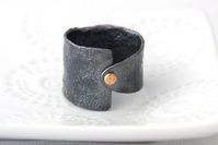 oxidized reticulated silver ring with 18k gold by HeliconiaJewelry, $65.00