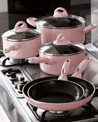 pink pots and pans- my mommy bought these for me to go with my pink kitchenaid mixer 7 years ago!!!