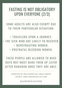 Fasting is not obligatory upon everyone 2/3 #Allah #Quran #hadeeth #sunnah #quranverse #quranquotes #muslim #islam #islamicquotes #dua #islamicreminders #muslimpins #SubhanAllah #Alhamdulilaah #Bismillah #Islamicpins #islamicinfo #tawheed #aqeedah #tawakkul #taqwa #salafy #salafi #salafiyyah #manhaj
