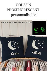 Accompagner les enfants au moment du coucher avec ces coussins phosphorescents personnalisables. Lumineux dans le noir il pourra rassurer votre enfant. #coussin #decochambreenfant