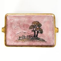 Gustavsberg - JOSEF EKBERG, GUSTAVSBERG SWEDISH ART DECO TRAY IN PINK AND GOLD