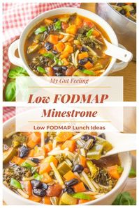 Delicious low FODMAP Minestrone soup with vegetables, beans and pasta in tomato broth. A healthy and comforting vegan meal.