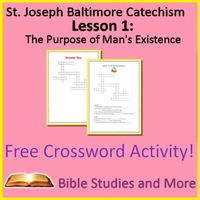 This is a free crossword puzzle that covers the concepts of the St. Joseph Baltimore Catechism Week 1: The Purpose of Man's Existence. The answer key is included.It is part of a new series of extended activities we are creating for this Catechism. Teachers will still need to purchase the book. T...
