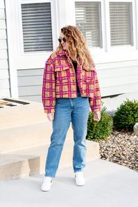 Bright Plaid Shacket for Winter with Nike Sneakers. | LSR