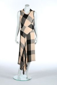 * Comme des Garçons pink and black checked bias cut dress, circa 1986, white on black woven label, with points to hem