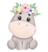 Cute watercolor hippo with a floral wrea... | Premium Vector #Freepik #vector #watercolor #floral #baby #design