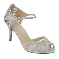 Amazon.com | City Classified Womens Strappy Rhinestone Open Toe Low Heel Heeled-Sandals, Silver, 8.5 | Heeled Sandals