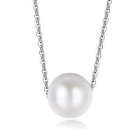 9.5 - 10.5 mm White Round Freshwater Cultured Pearl 925 Sterling Silver Necklace with Certificate 16"+2" - CO187WILQEM - Necklaces, Pearl Strands