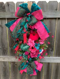 Excited to share this item from my #etsy shop: Pink Pumpkin Swag, Fall Pumpkin Swag, Fall Floral Wreath, Thanksgiving Decor, Holiday Decor, Turquoise Fall Decor, Pumpkin Wreath, Swag