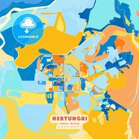Neryungri, Sakha, Russia blue and orange vector art map template ... #printable #download #map #design #pdf #vector #crazy #colorful #city #license #template #poster #digital #hebstreit