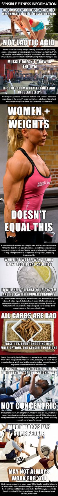 I wish more people knew this stuff. Especially about women and weights. It drives me crazy when women only use the 5 or 10 lb dumbbell for everything.