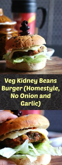 Delicious Kindey Bean Veg Burgers (Rajma Burgers) that have no mayo, is made with ghee, has no onion and garlic – Homestyle at its best! #homemade #burgers #meatless #kidneybean #rajma #snacks #kidfriendly